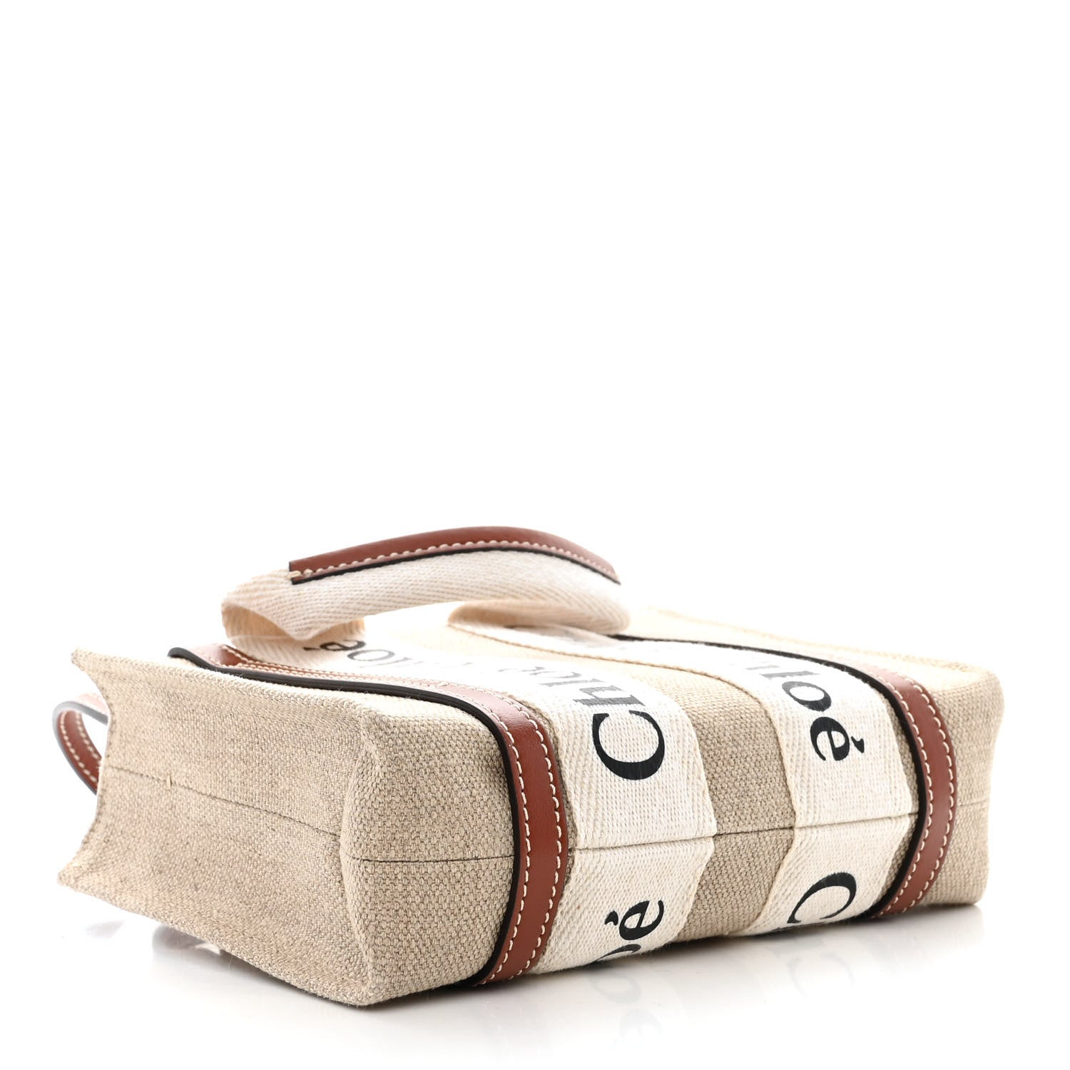 Chloe Cotton Calfskin Mini Woody Ribbon Tote White Brown 4 of 10