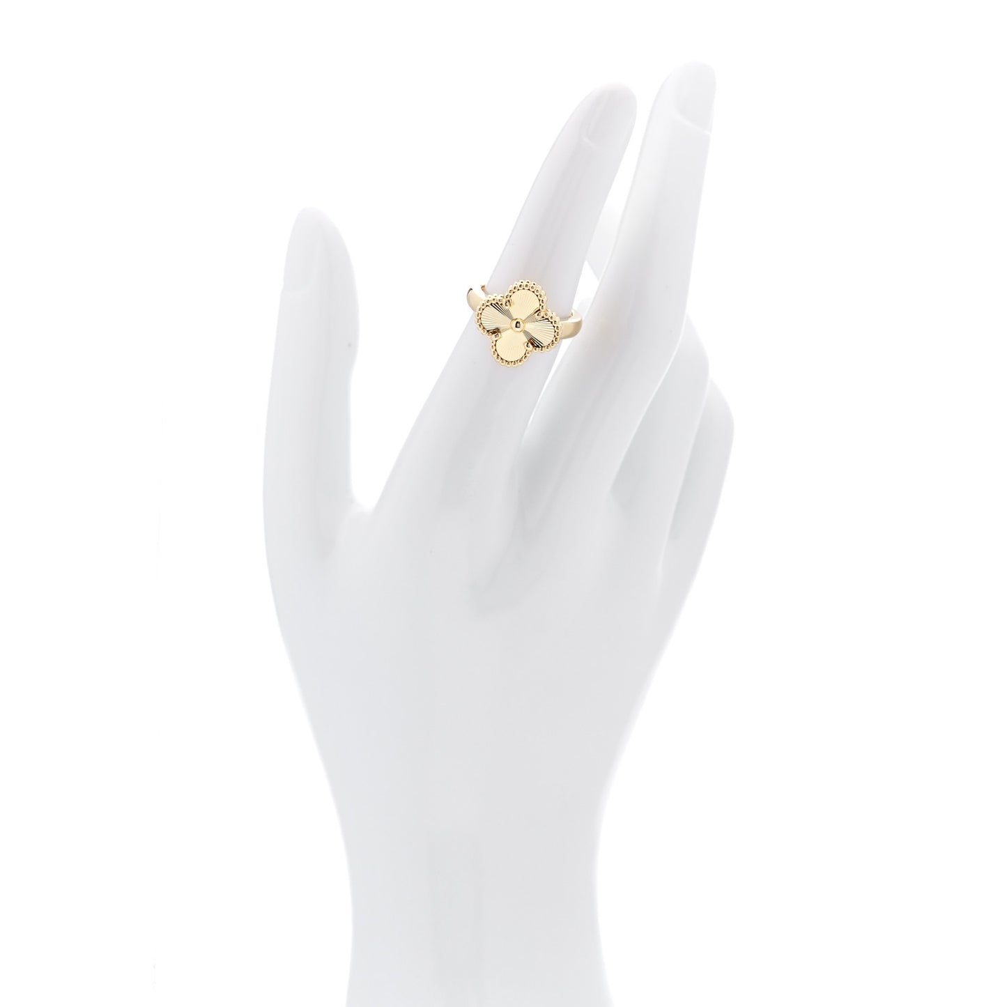 18K Yellow Gold Guilloche Vintage Alhambra Ring 51 5.75