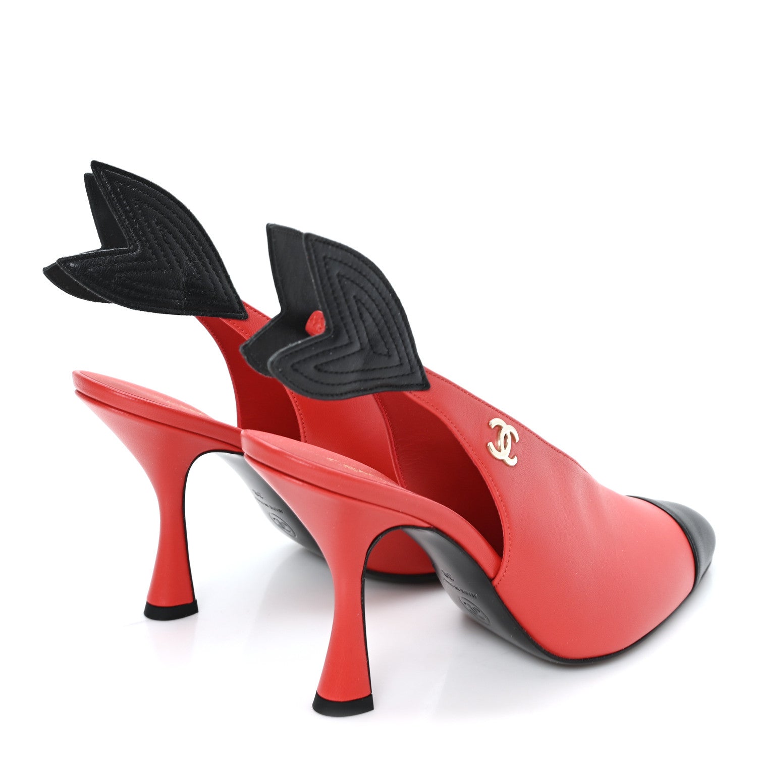 Chanel Lambskin Patent Calfskin Cap Toe CC Slingback Pumps 38 Red Black 5 of 10