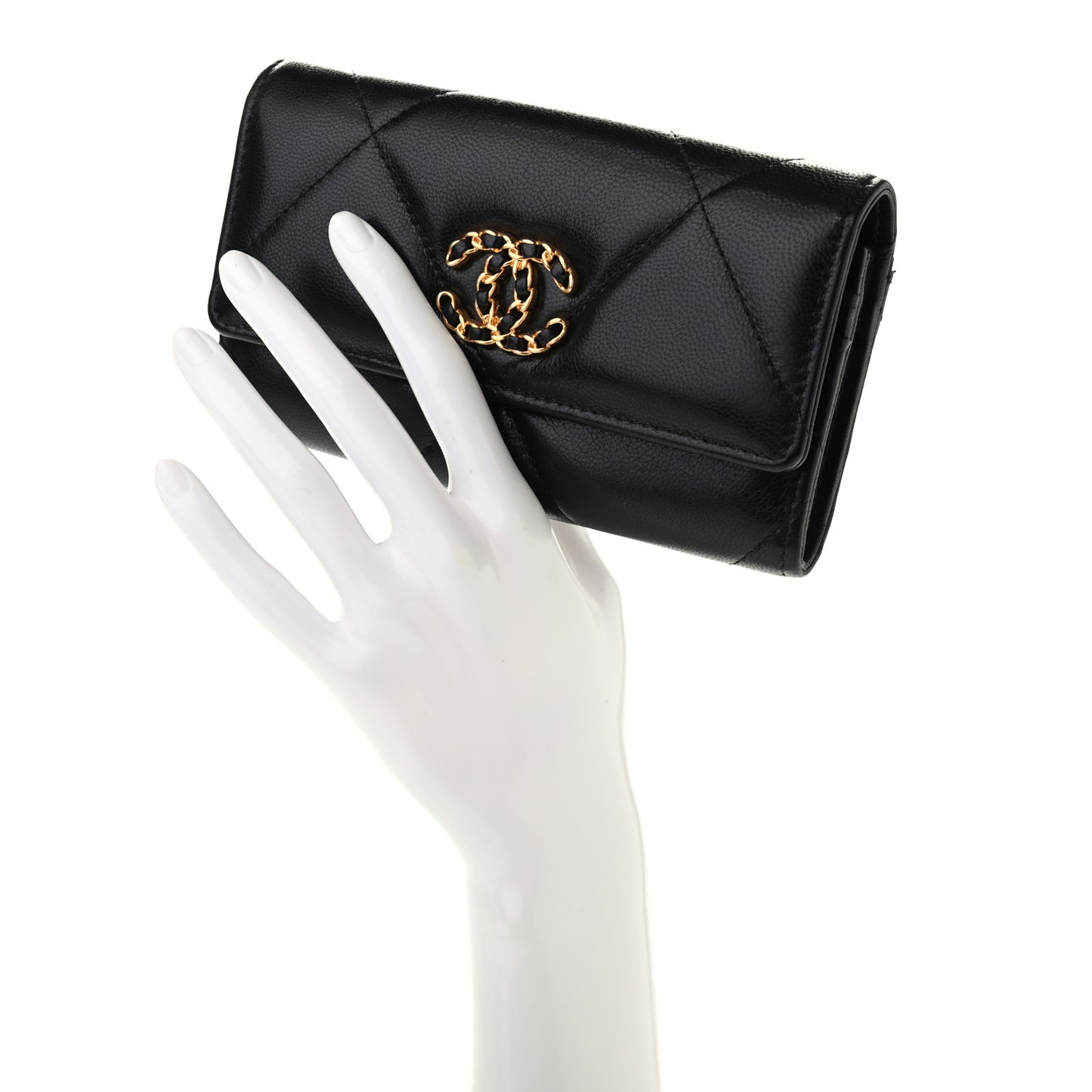 Lambskin Quilted Chanel 19 Flap Wallet Black