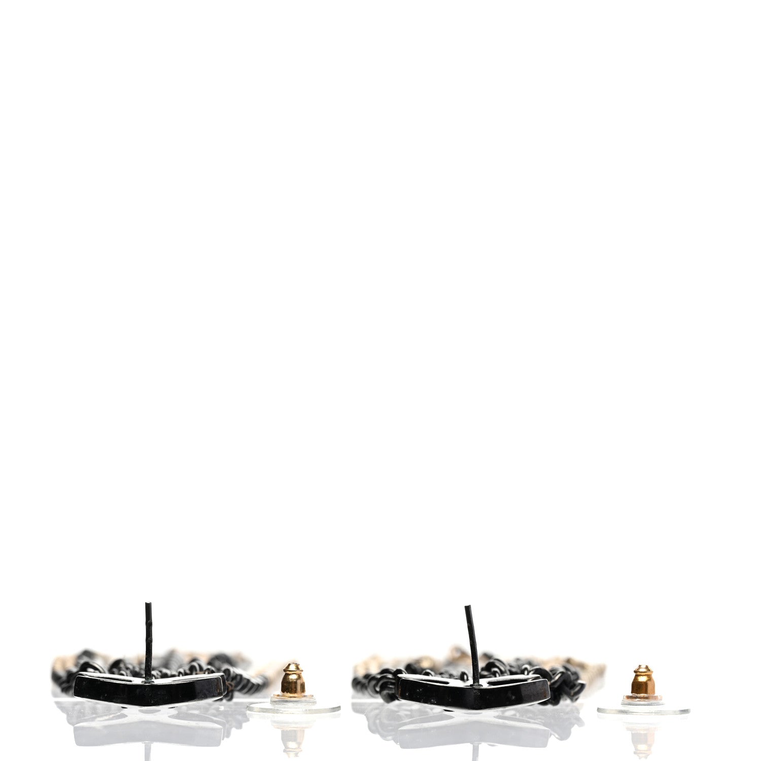 Chanel Ruthenium Chain CC Drop Earrings Black Gold 3 of 4