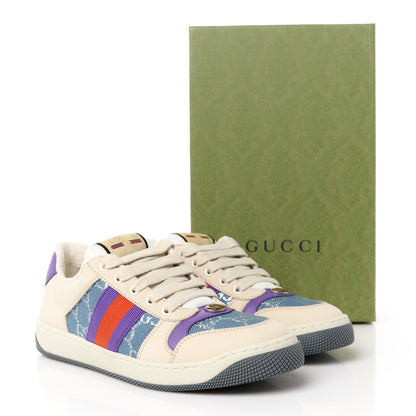 Gucci Calfskin Lame GG Monogram Web Womens Screener Sneakers 39.5 Blue Silver Dusty Milk Shine Purple 10 of 10