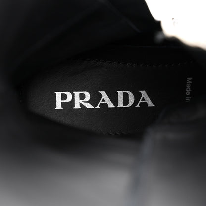 Prada Spazzolato Rois Re-Nylon Metal Triangle Logo Monolith Pouch Pocket 55mm Tall Combat Boots 38.5 Black 8 of 12