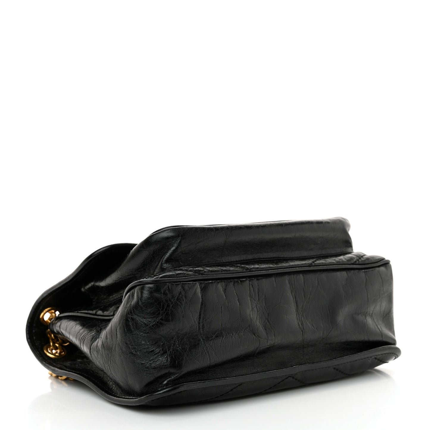 Crinkled Calfskin Matelasse Monogram Medium Niki Chain Satchel Black