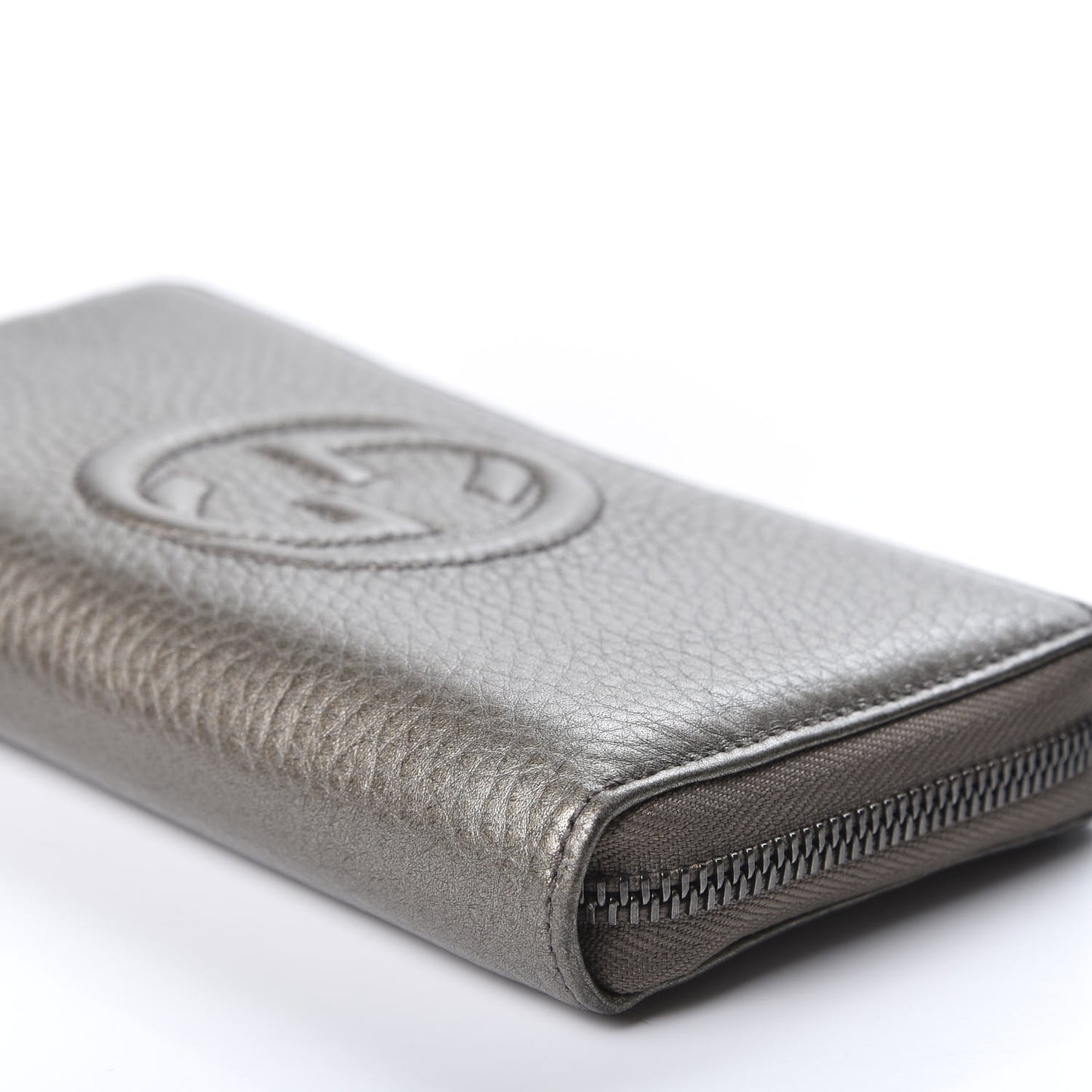 Metallic Pebbled Calfskin Soho Zip Around Wallet Sasso