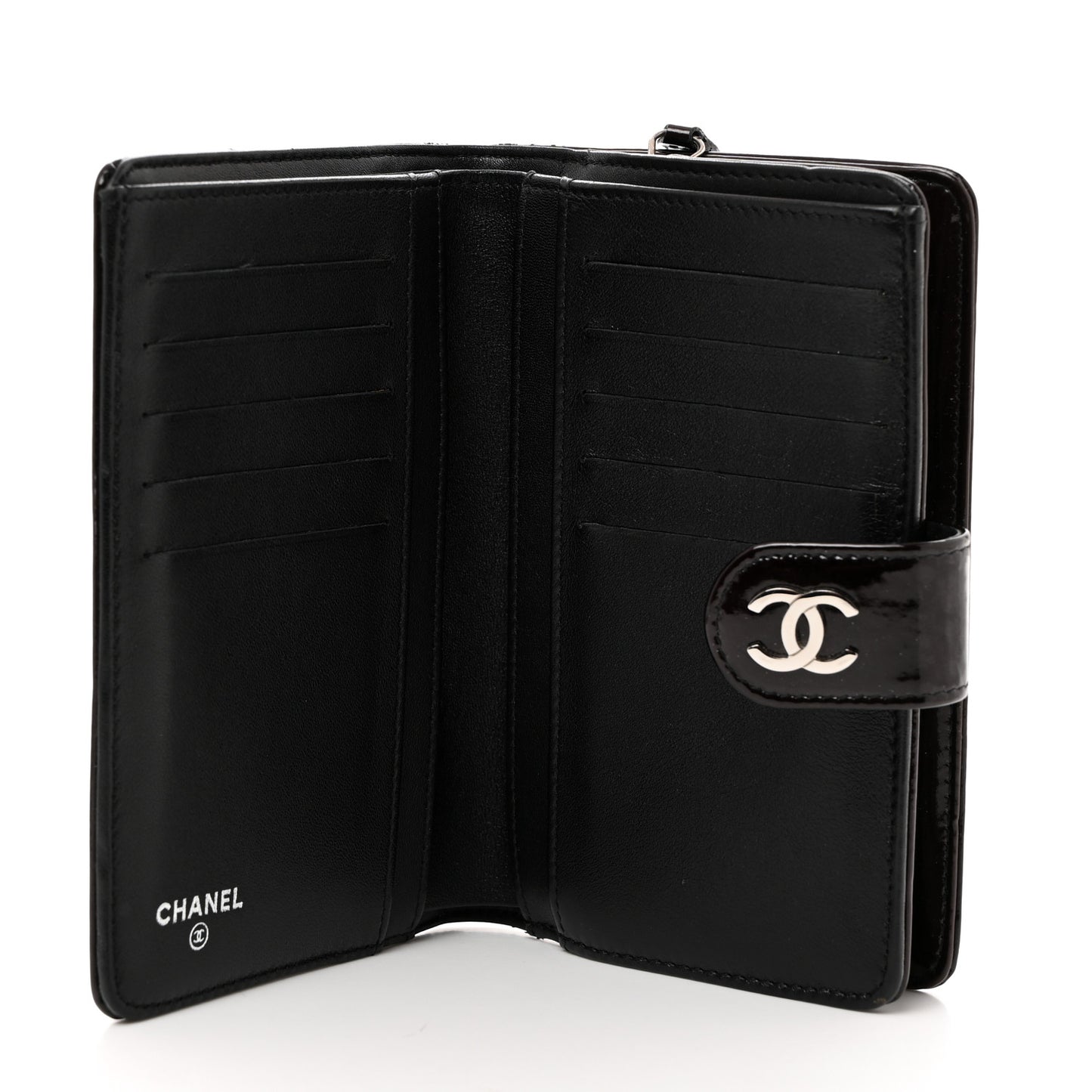 Patent Camellia Embossed Zipped Pocket Wallet Black