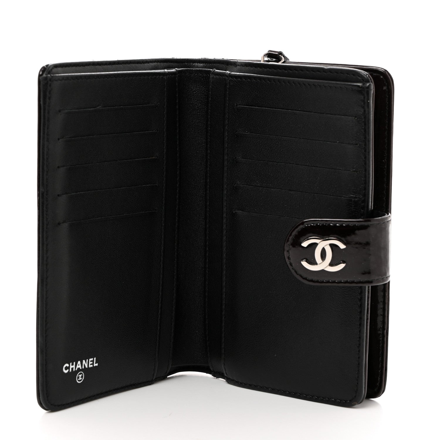 Chanel Patent Camellia Embossed Zipped Pocket Wallet Black 5 of 9