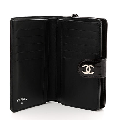 Chanel Patent Camellia Embossed Zipped Pocket Wallet Black 5 of 9