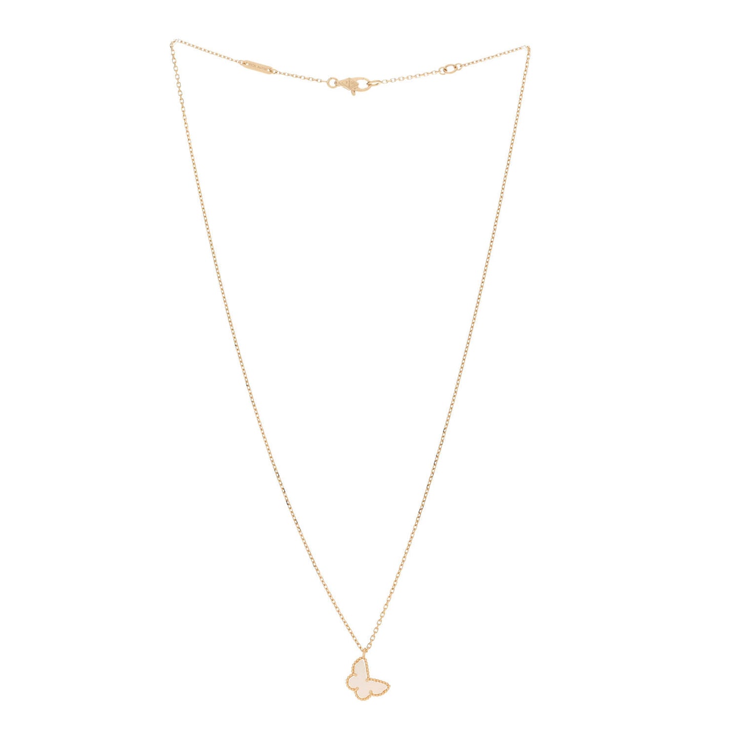 18K Yellow Gold Mother of Pearl Sweet Alhambra Butterfly Pendant Necklace