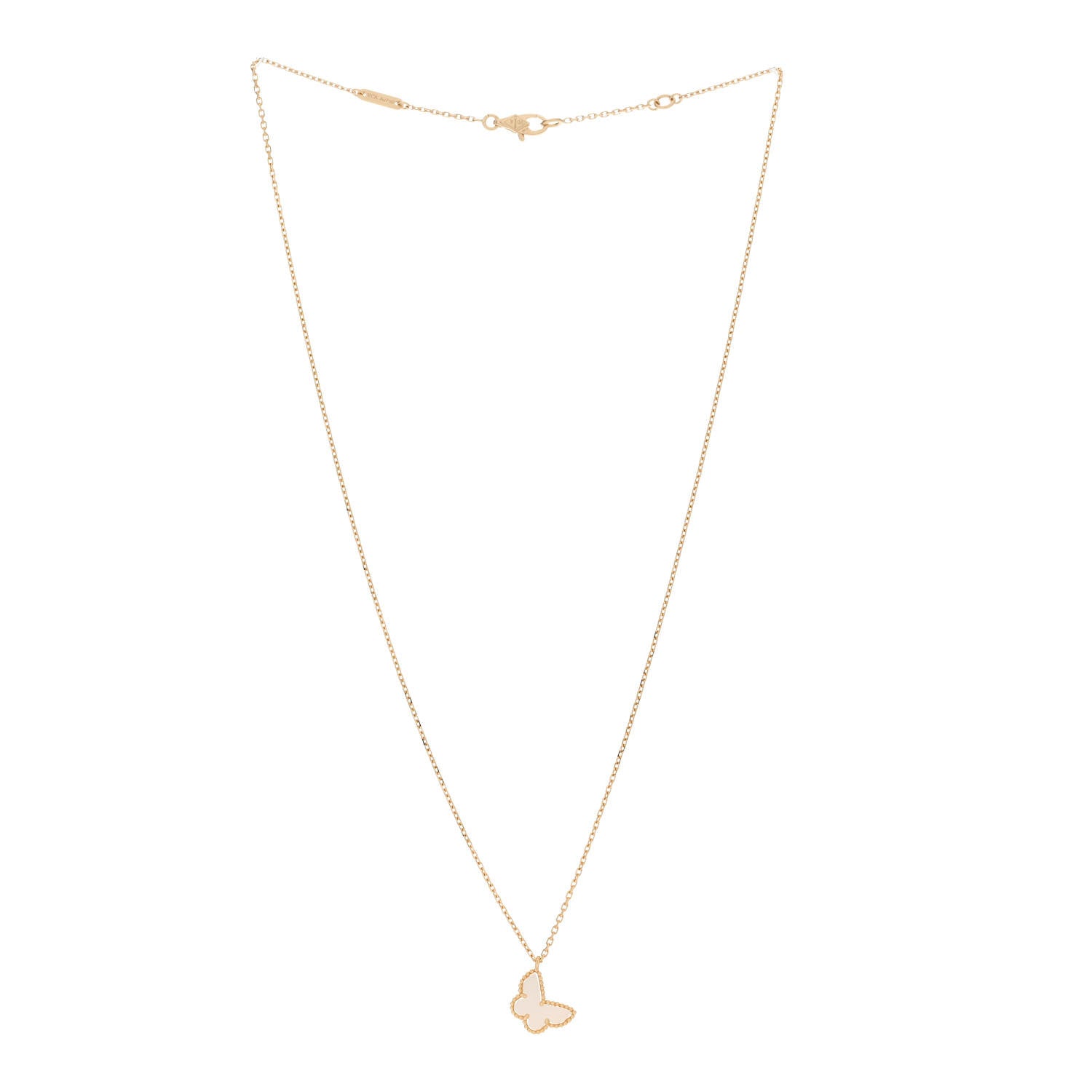 Van Cleef & Arpels 18K Yellow Gold Mother of Pearl Sweet Alhambra Butterfly Pendant Necklace 3 of 6