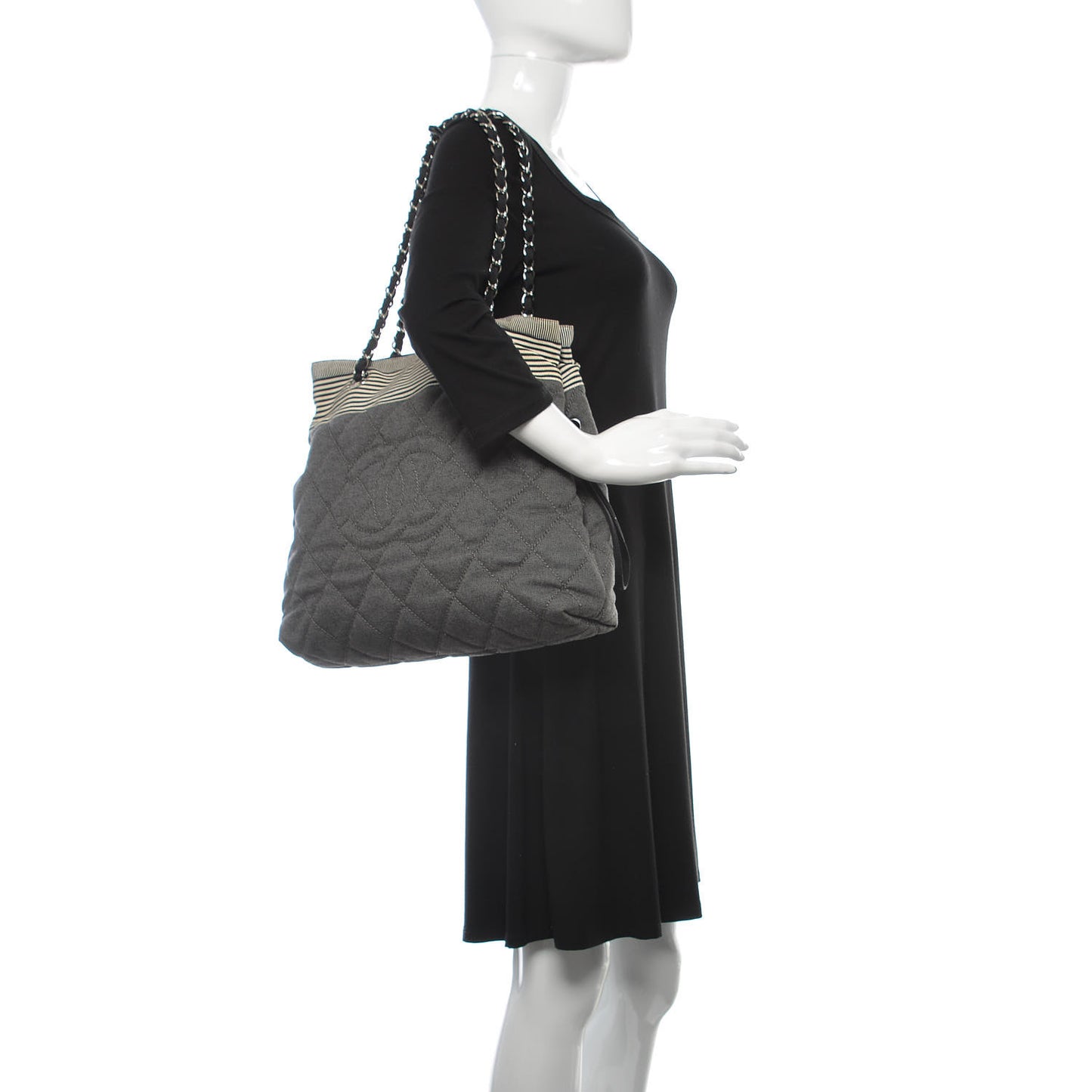 Grosgrain Denim Quilted Drawstring Tote Blue