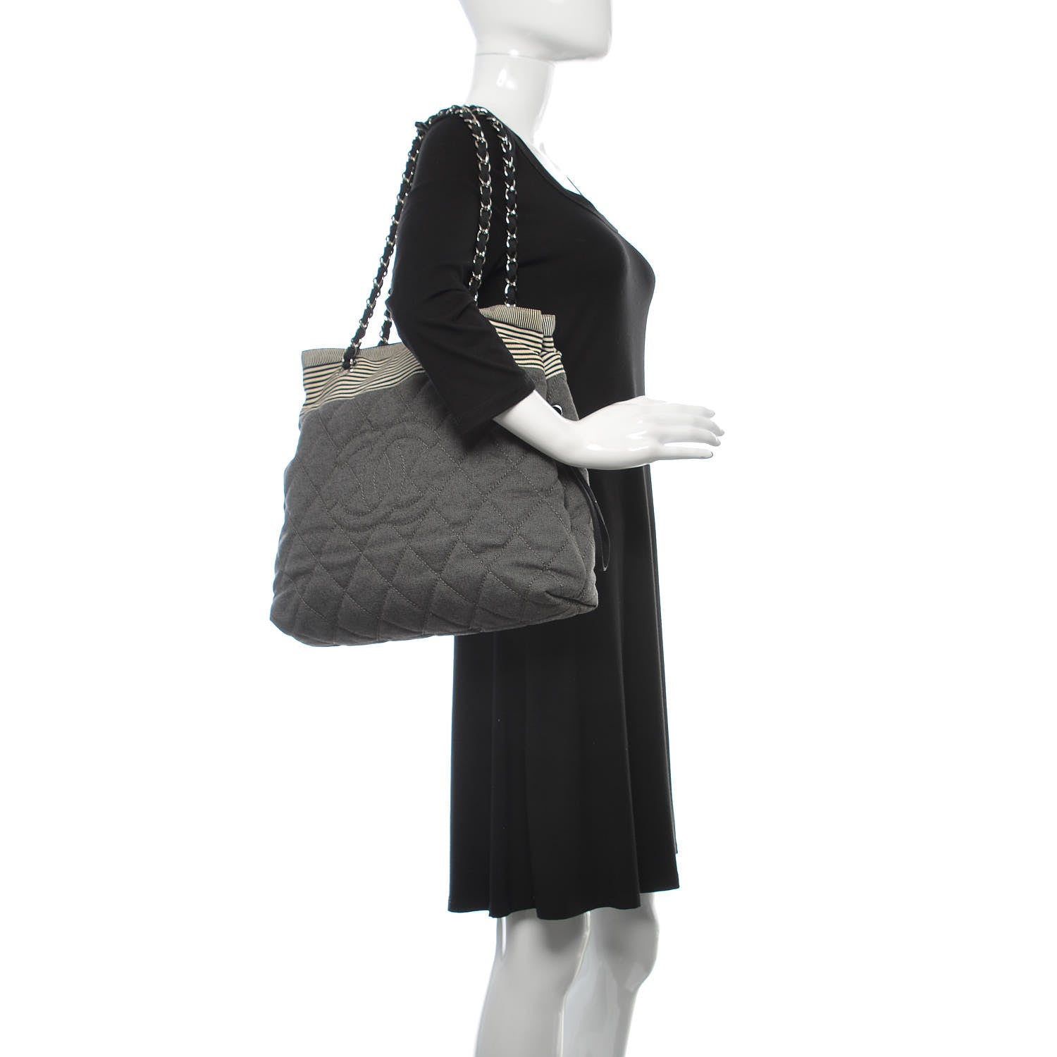 Chanel Grosgrain Denim Quilted Drawstring Tote Blue 2 of 9