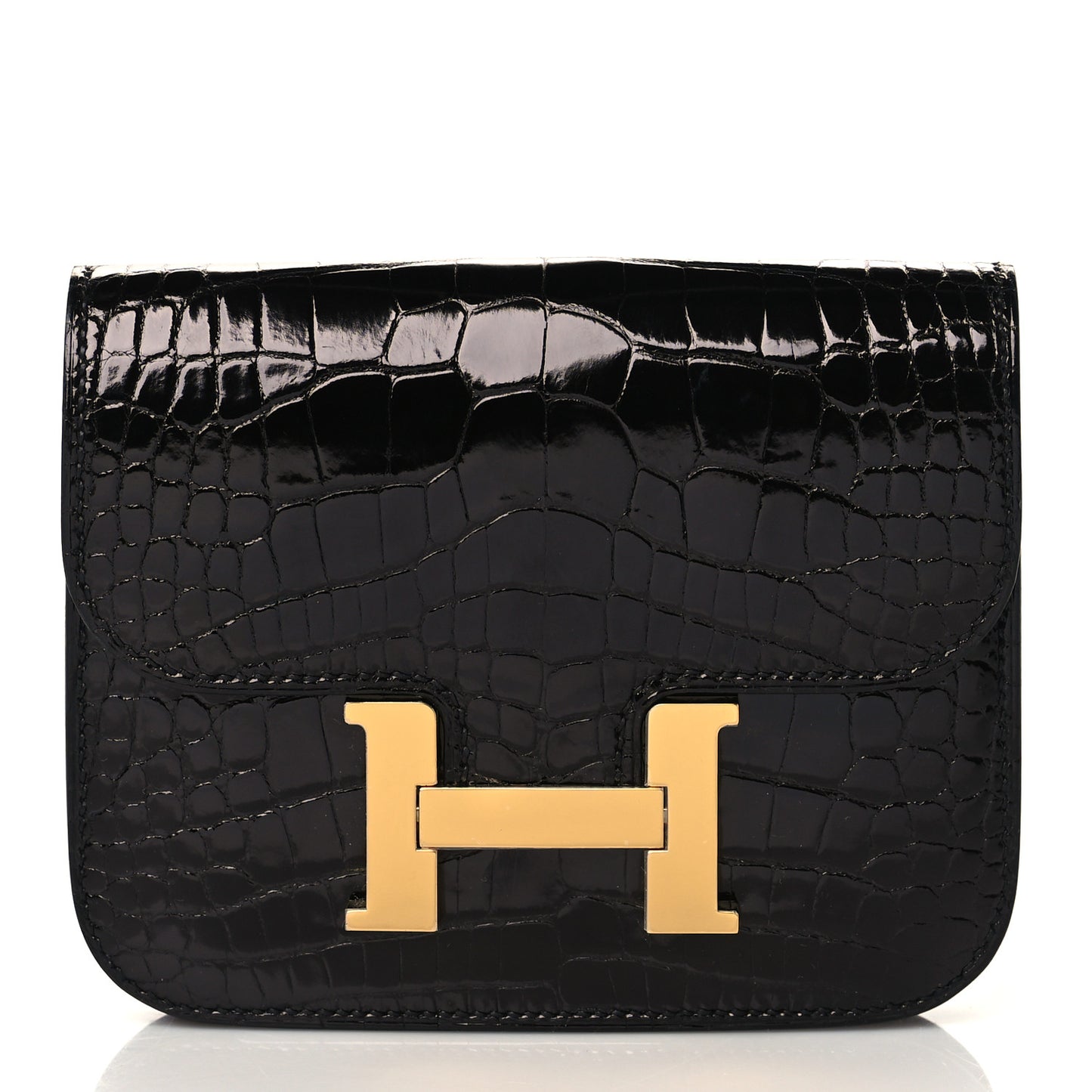 Shiny Alligator Constance Slim Wallet Black