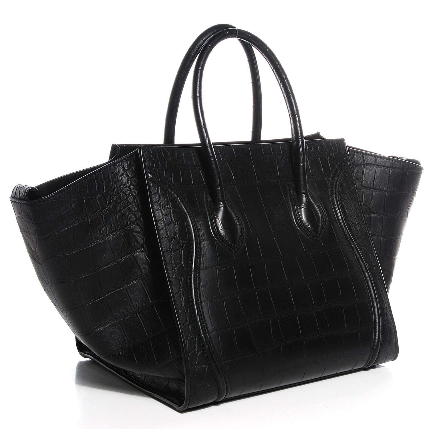 Celine Crocodile Embossed Calfskin Medium Phantom Luggage Black 3 of 8