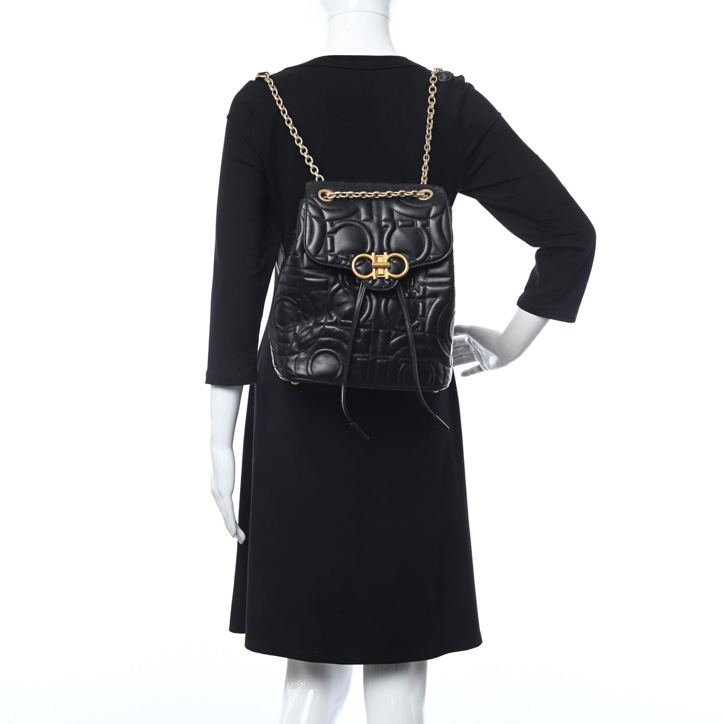 Calfskin Quilted Gancini Backpack Black