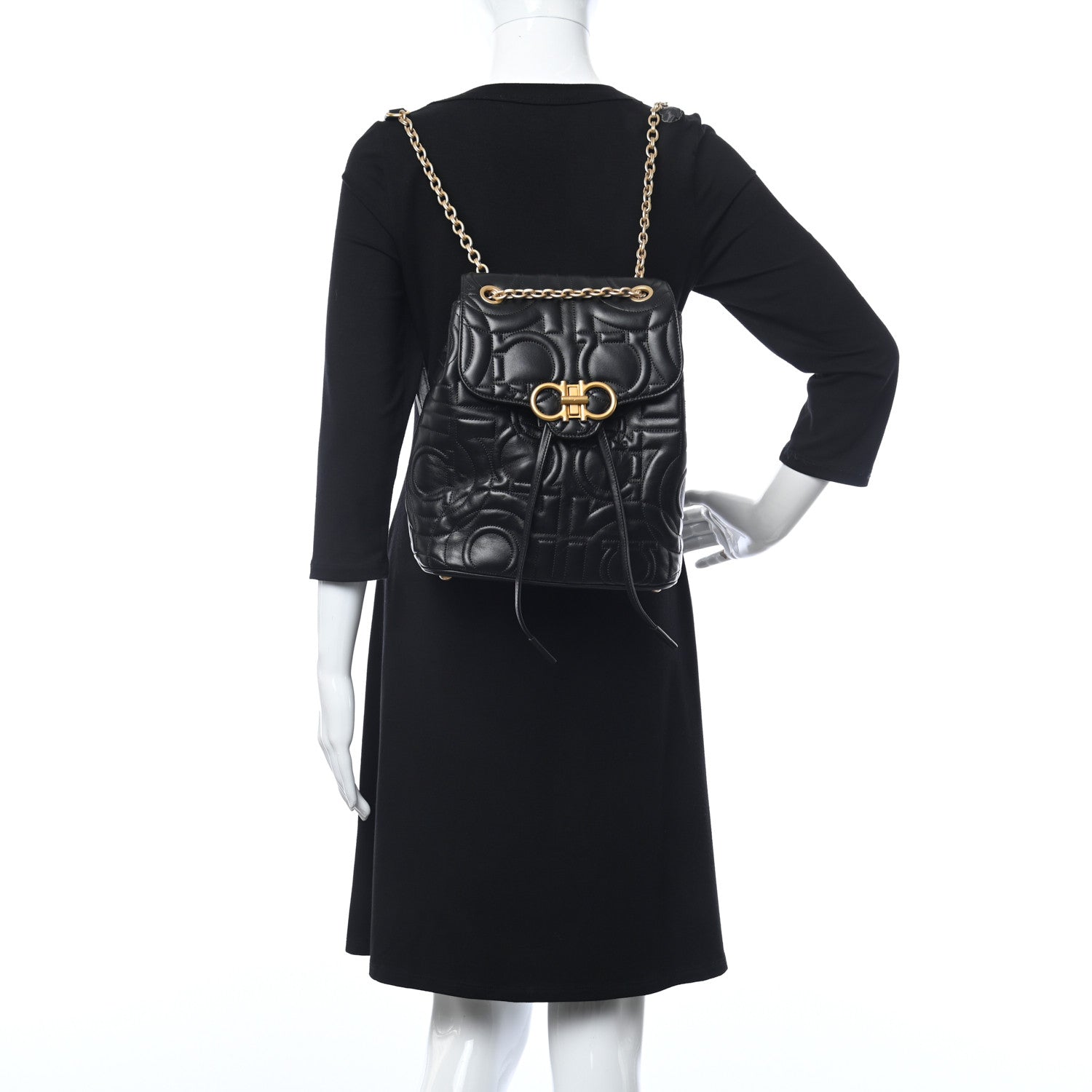 Salvatore Ferragamo Calfskin Quilted Gancini Backpack Black 2 of 9