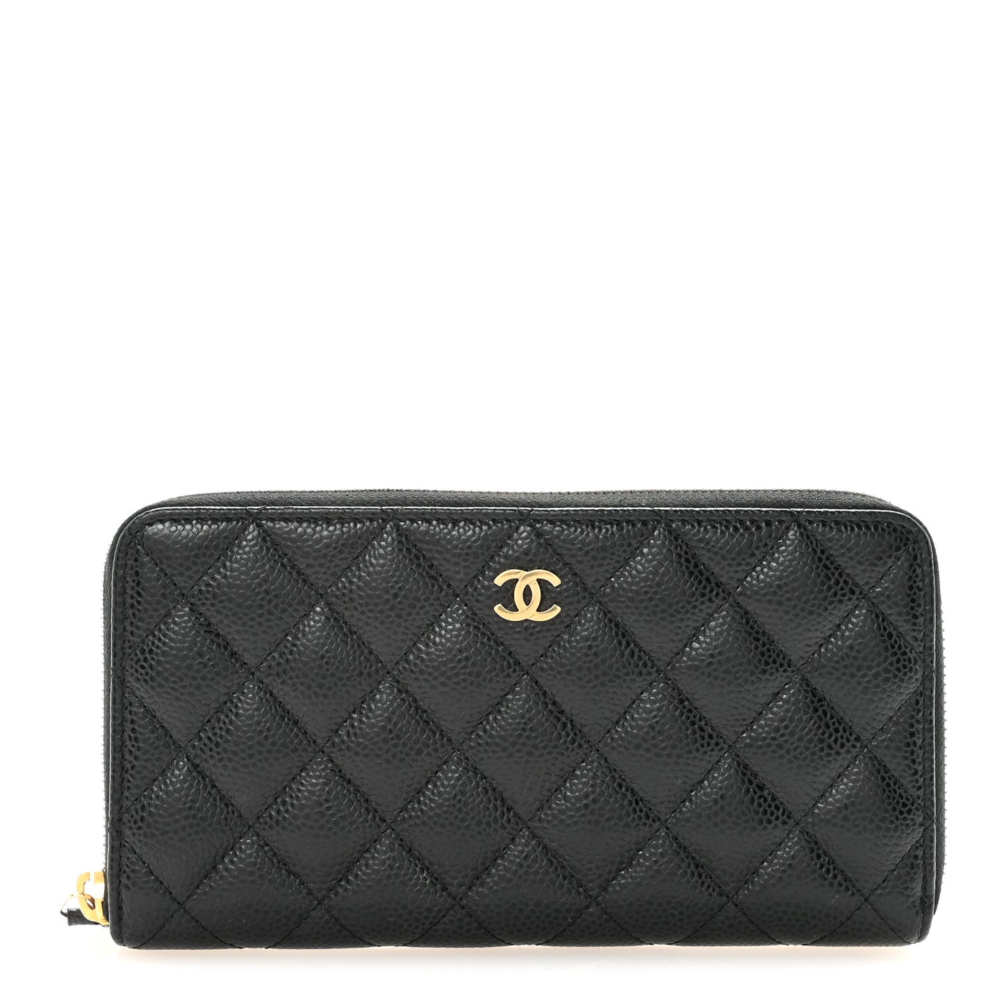 Caviar Quilted Large Gusset Zip Around Wallet Black