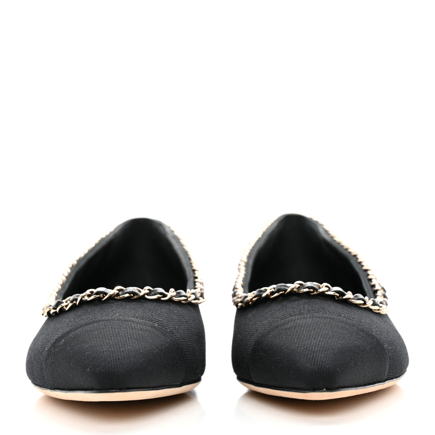 Fabric Grosgrain Chain Cap Toe Flats 40 Black