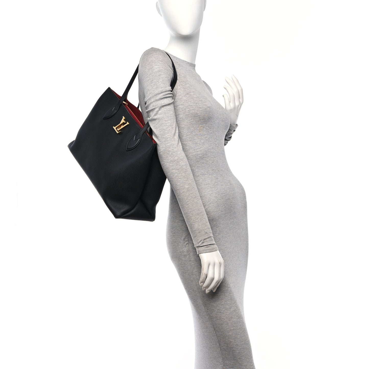 Grained Calfskin Lockme Shopper Black