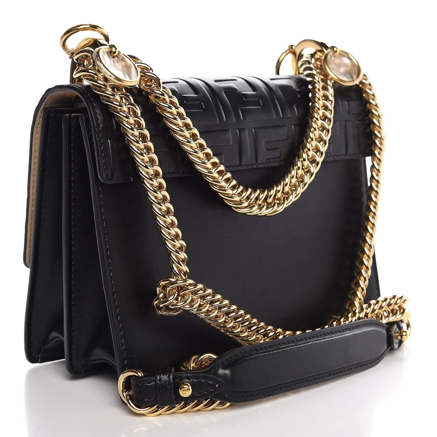Fendi Vitello Liberty FF 1974 Embossed Small Kan I Shoulder Bag Black 3 of 7