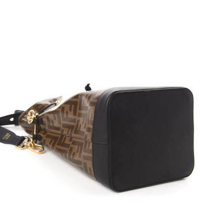 Fendi Glazed Fabric Vitello Grace F is Fendi FF 1974 Stamp Patch Grande Mon Tresor Bucket Bag Mogano Panna Black 4 of 11