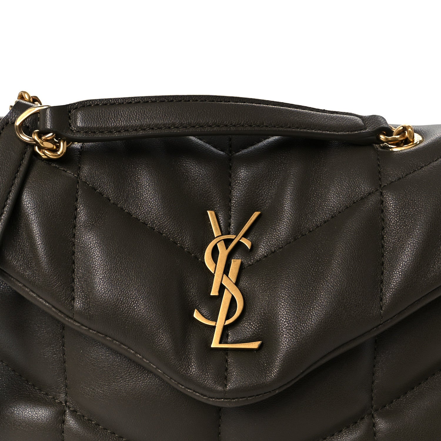 Saint Laurent Lambskin Quilted Toy Loulou Puffer Monogram Chain Satchel Khaki 9 of 11