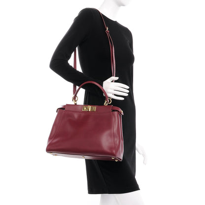 Fendi Vitello Morgan Shiny Nappa Medium Peekaboo Iconic Satchel Ciliegia Papavero 2 of 8