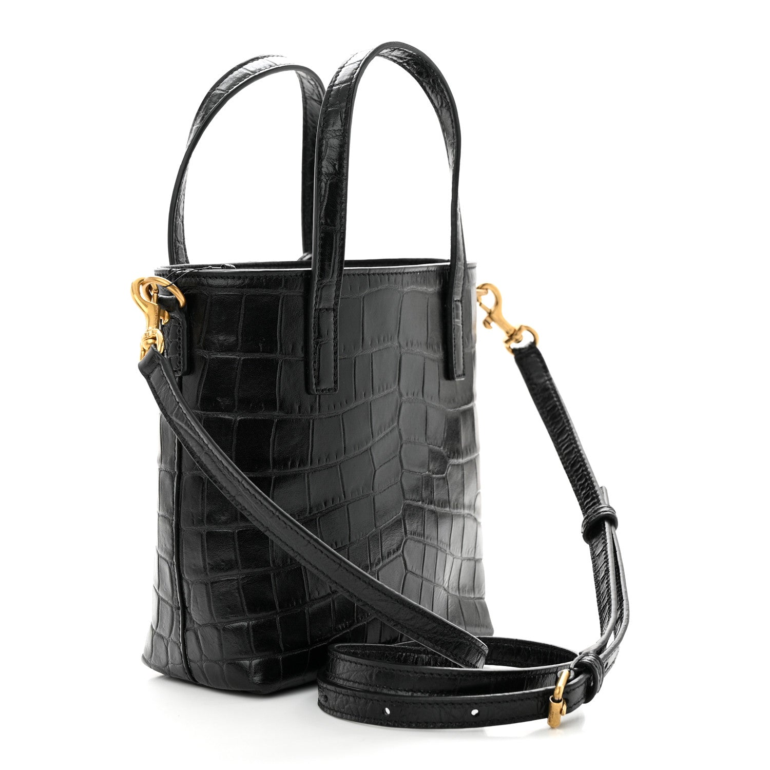 Saint Laurent Calfskin Crocodile Embossed Paris Mini Toy Shopper Tote Black 3 of 10