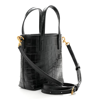 Saint Laurent Calfskin Crocodile Embossed Paris Mini Toy Shopper Tote Black 3 of 10