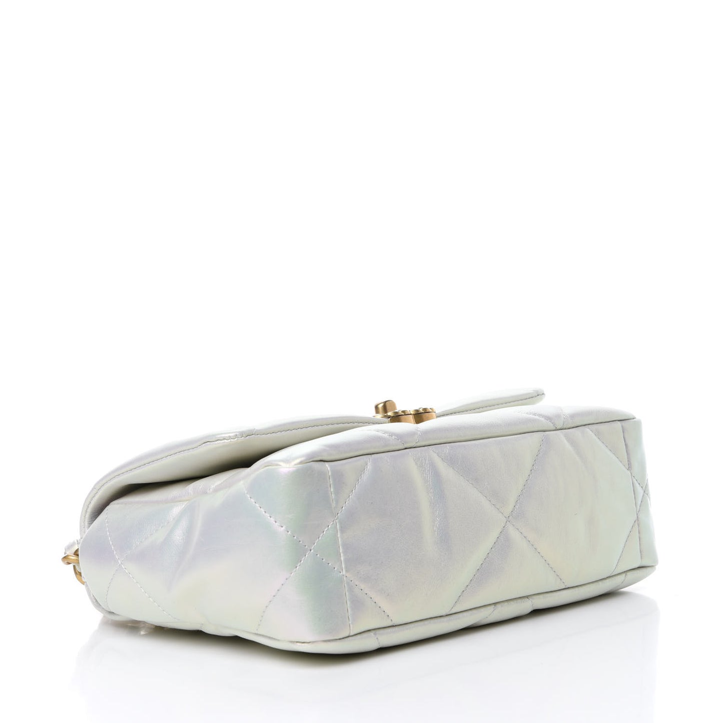 Iridescent Calfskin Quilted Medium 19 Flap White