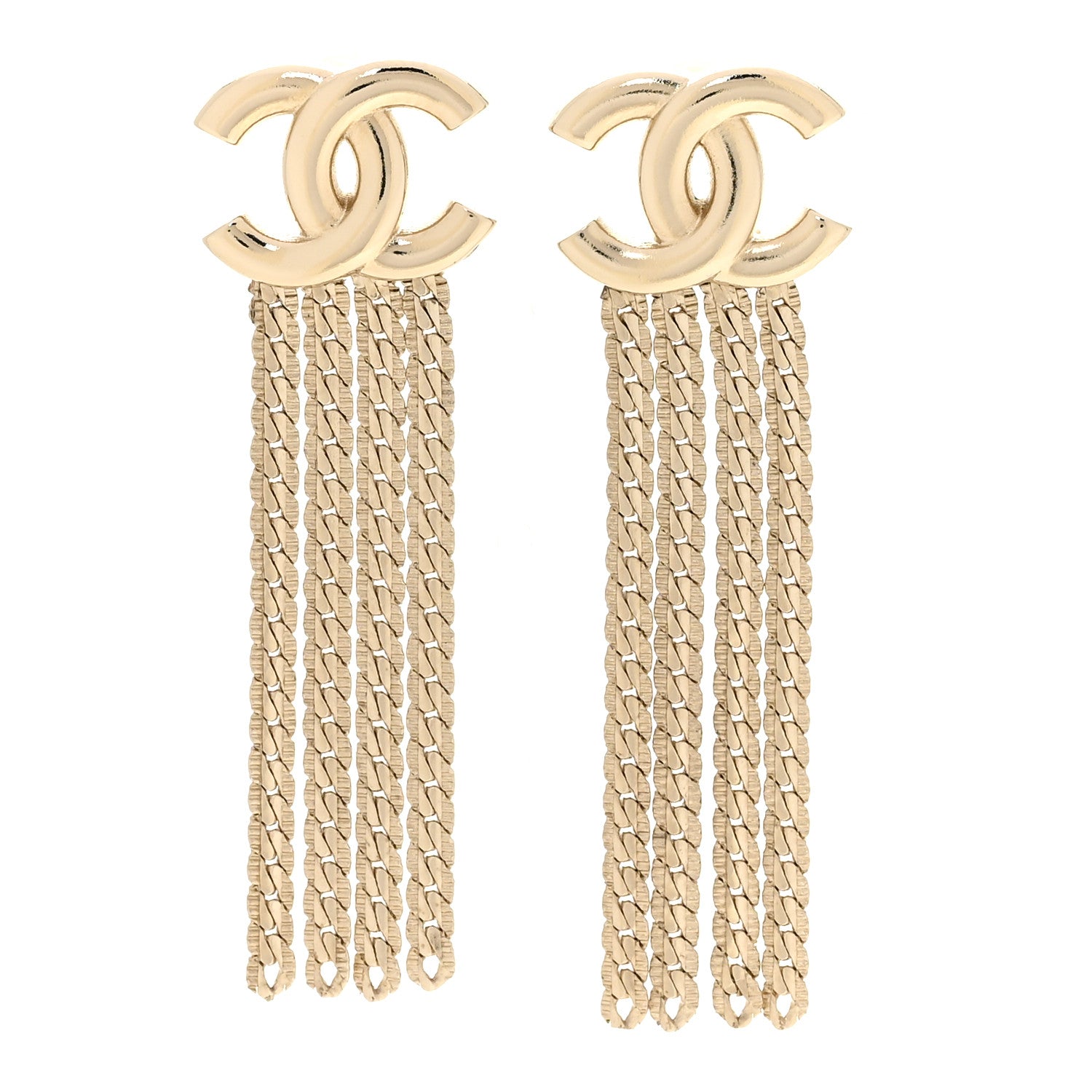 Chanel Metal CC Multi Strand Chain Drop Earrings Gold 1 of 5