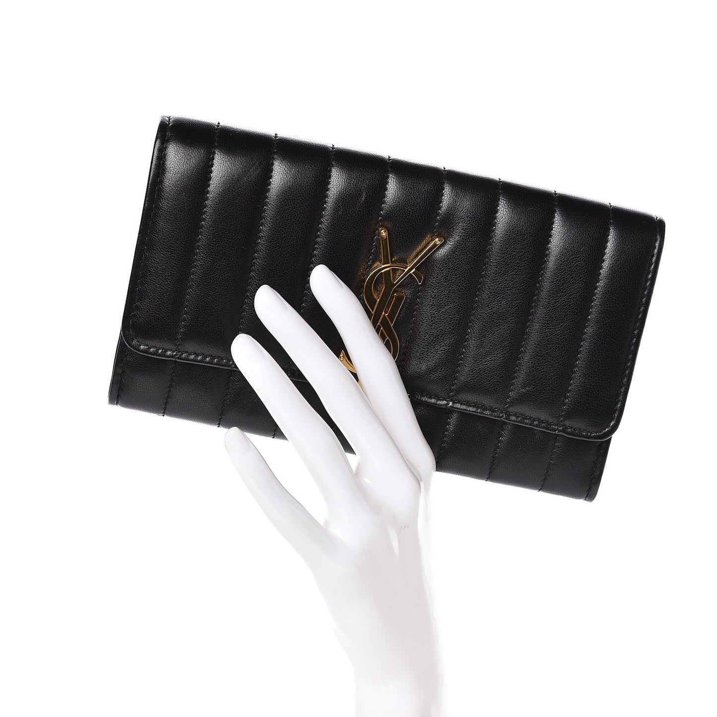 Lambskin Matelasse Monogram Large Vicky Continental Wallet Black