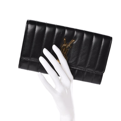 Saint Laurent Lambskin Matelasse Monogram Large Vicky Continental Wallet Black 2 of 8
