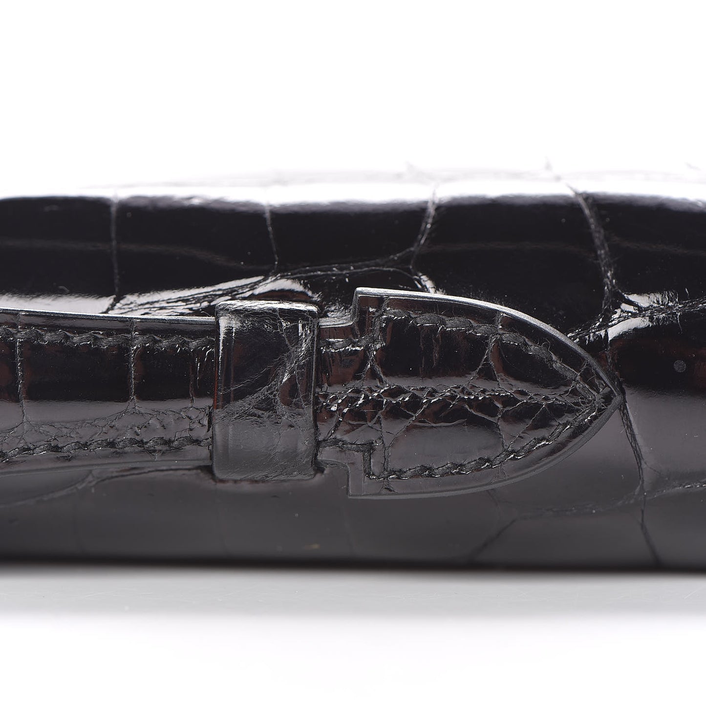Shiny Niloticus Crocodile Kelly Cut Pochette Black