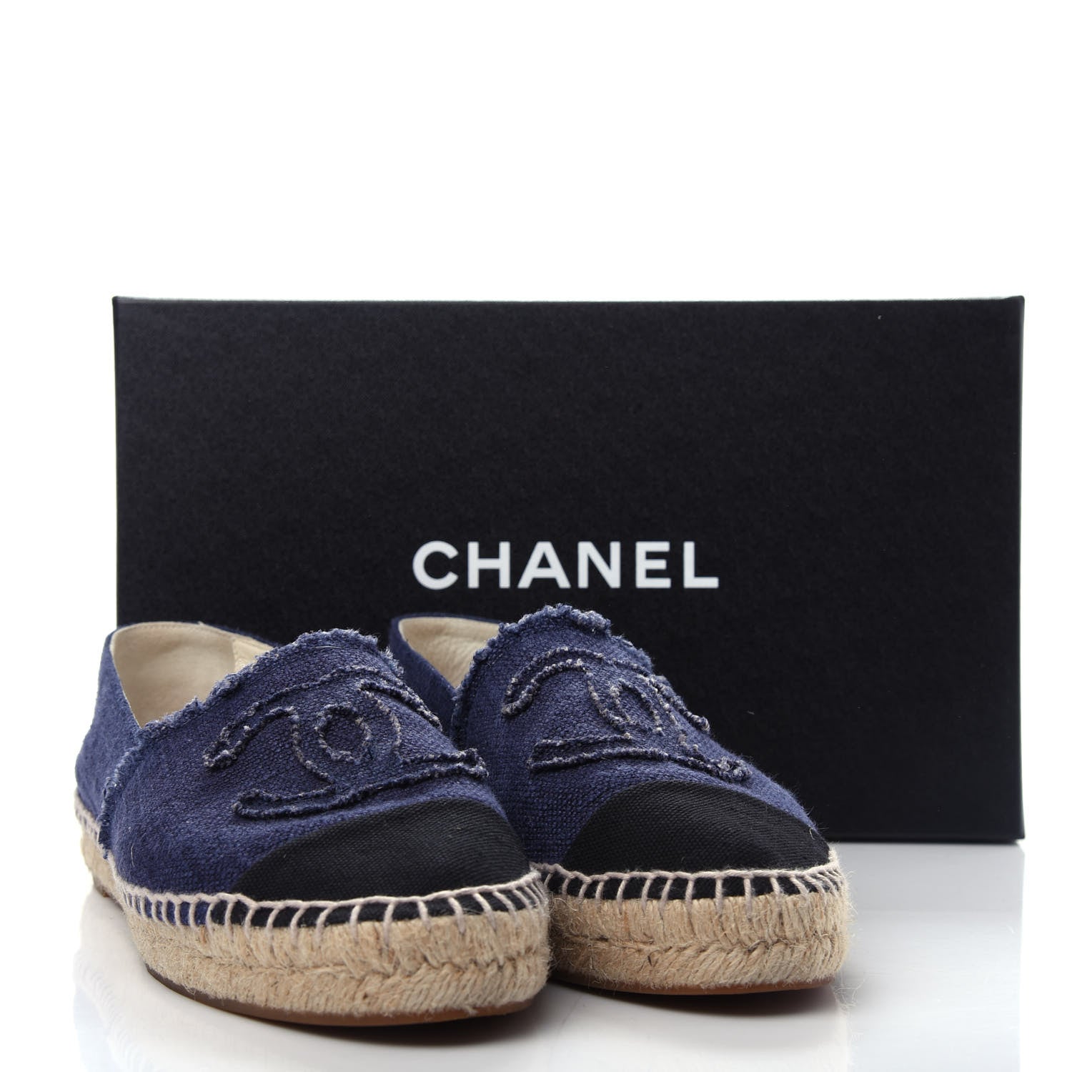 Chanel Denim Toile CC Espadrilles 38 Navy Black 11 of 11
