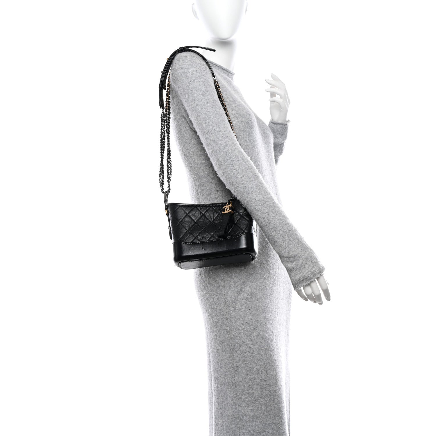 Chanel Aged Calfskin Quilted Small Gabrielle Hobo Black 2 of 10