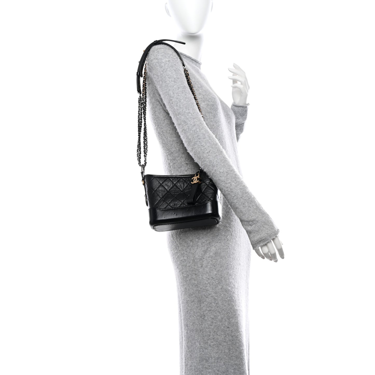 Aged Calfskin Quilted Small Gabrielle Hobo Black