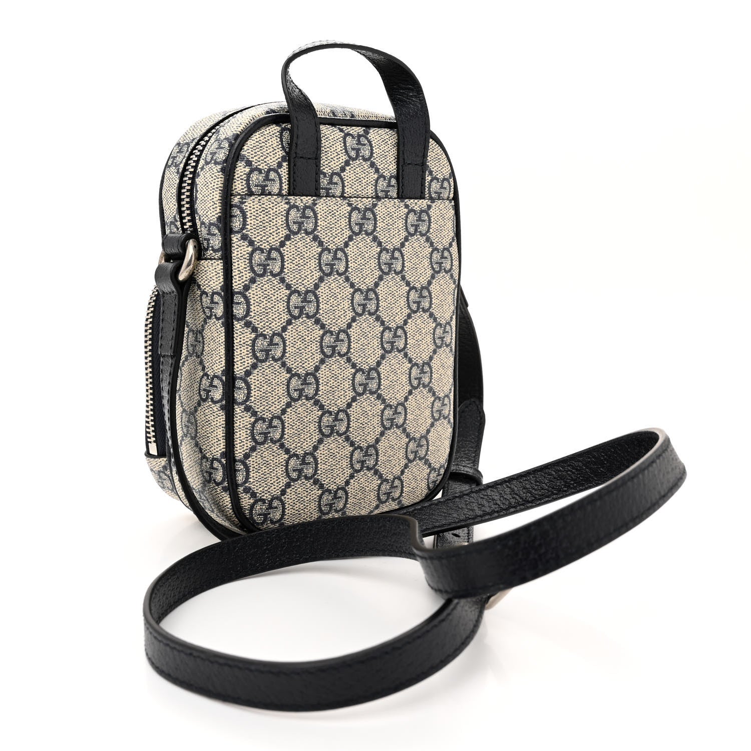 Gucci GG Supreme Monogram Textured Dollar Calfskin Web Mini Ophidia Double Zip Messenger Bag Beige Blue 3 of 10