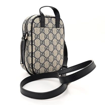 Gucci GG Supreme Monogram Textured Dollar Calfskin Web Mini Ophidia Double Zip Messenger Bag Beige Blue 3 of 10