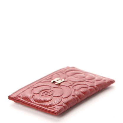 Chanel Caviar Camellia Embossed Card Holder Red 4 of 9