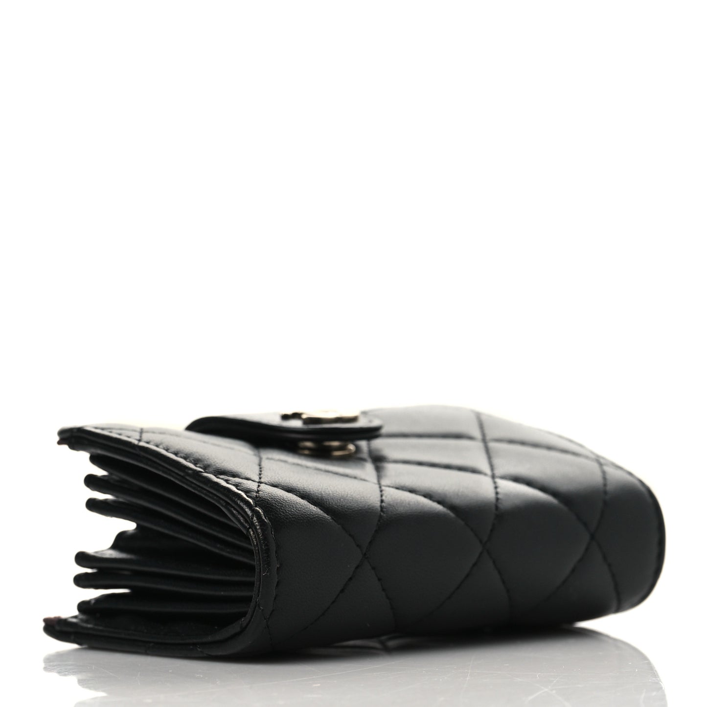 Lambskin Quilted Gusseted Card Holder Black