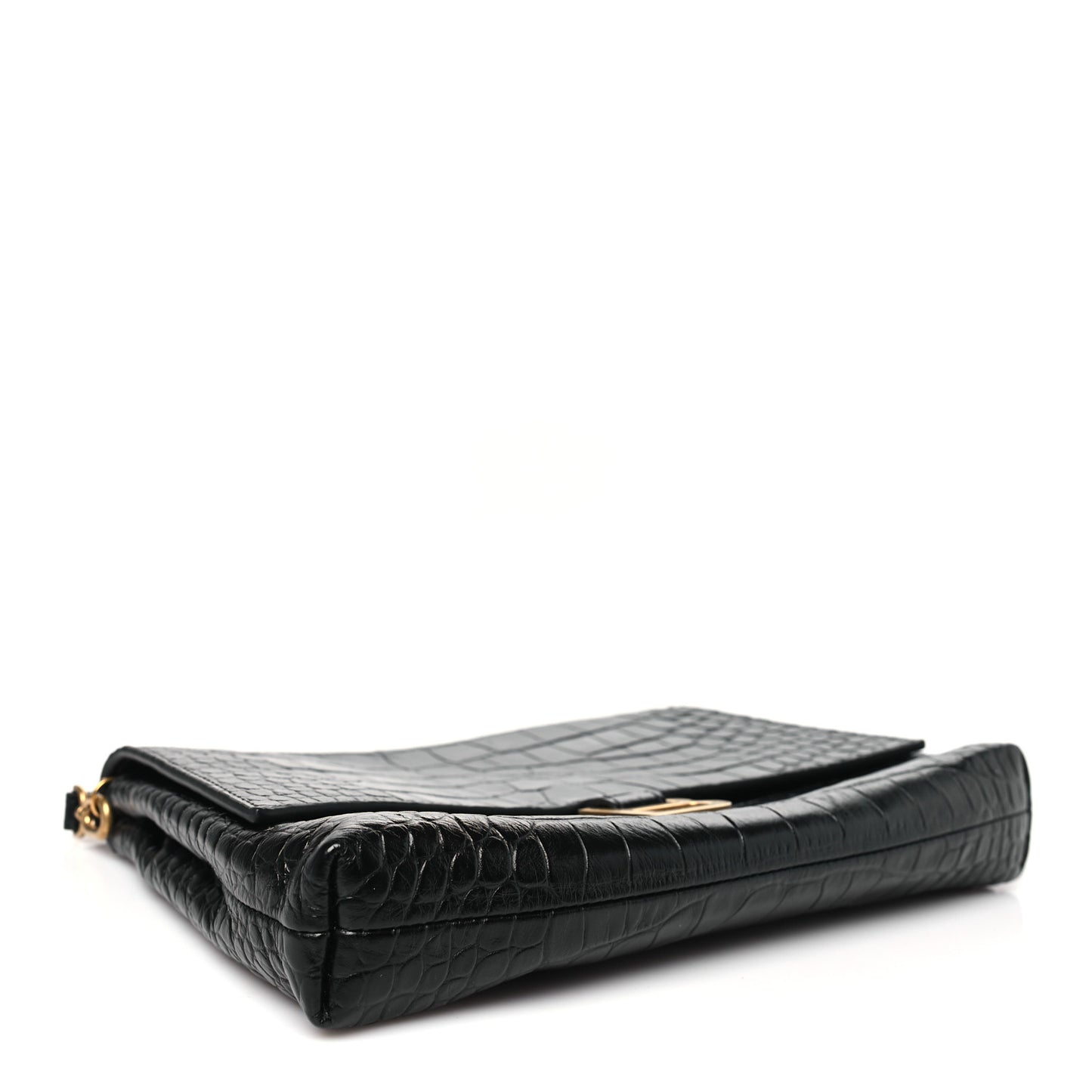 Calfskin Crocodile Embossed Medium Crush Pochette Clutch Black