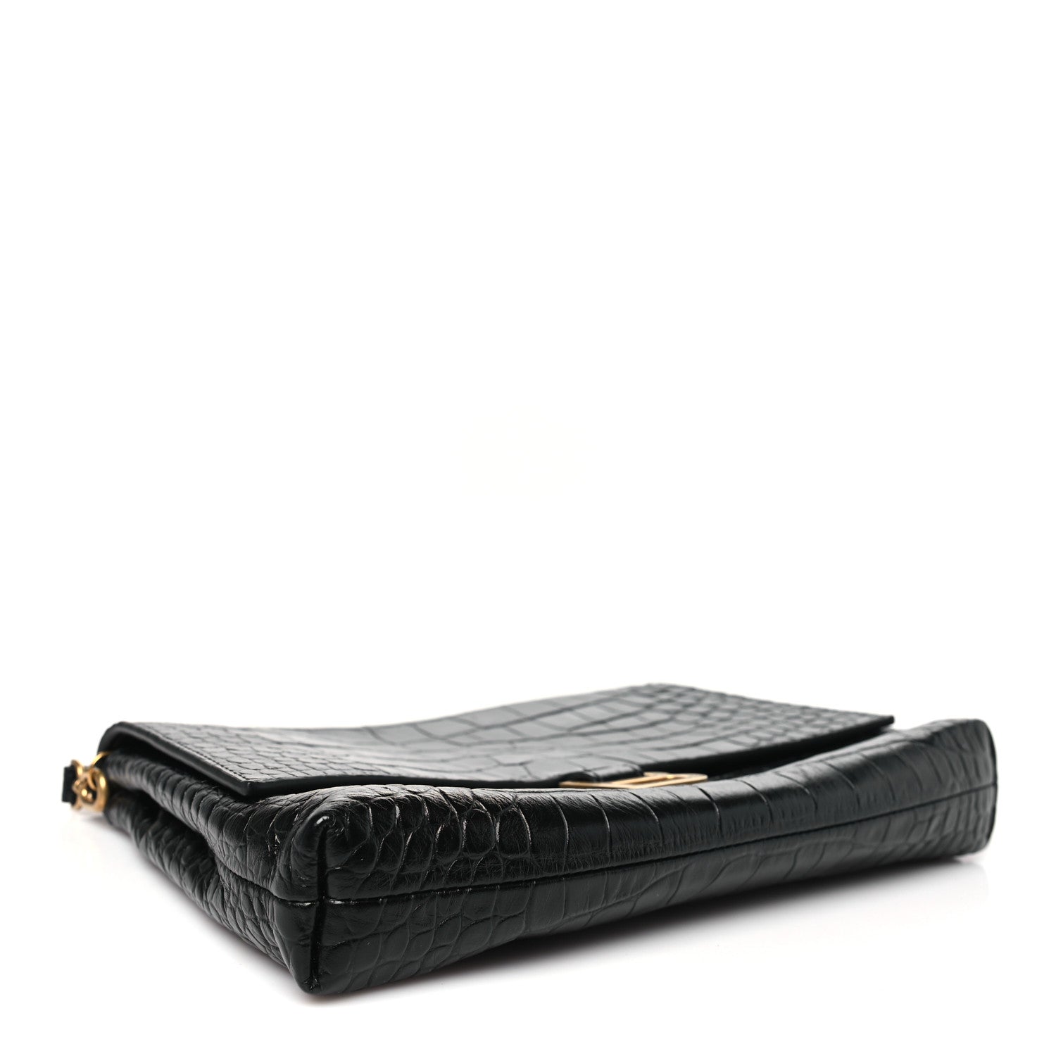 Balenciaga Calfskin Crocodile Embossed Medium Crush Pochette Clutch Black 4 of 10