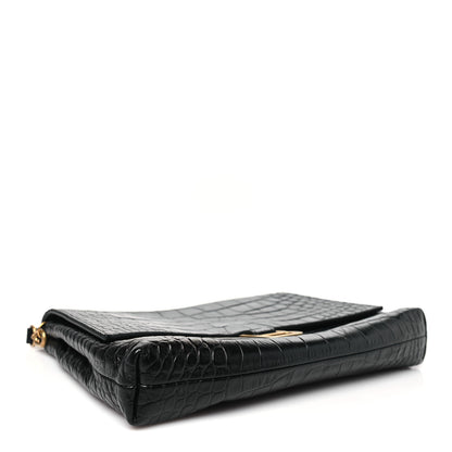 Balenciaga Calfskin Crocodile Embossed Medium Crush Pochette Clutch Black 4 of 10