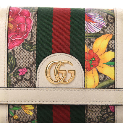 Gucci GG Supreme Monogram Flora Textured Calfskin Web Ophidia Card Case Wallet Beige Ebony Multicolor Mystic White 7 of 7