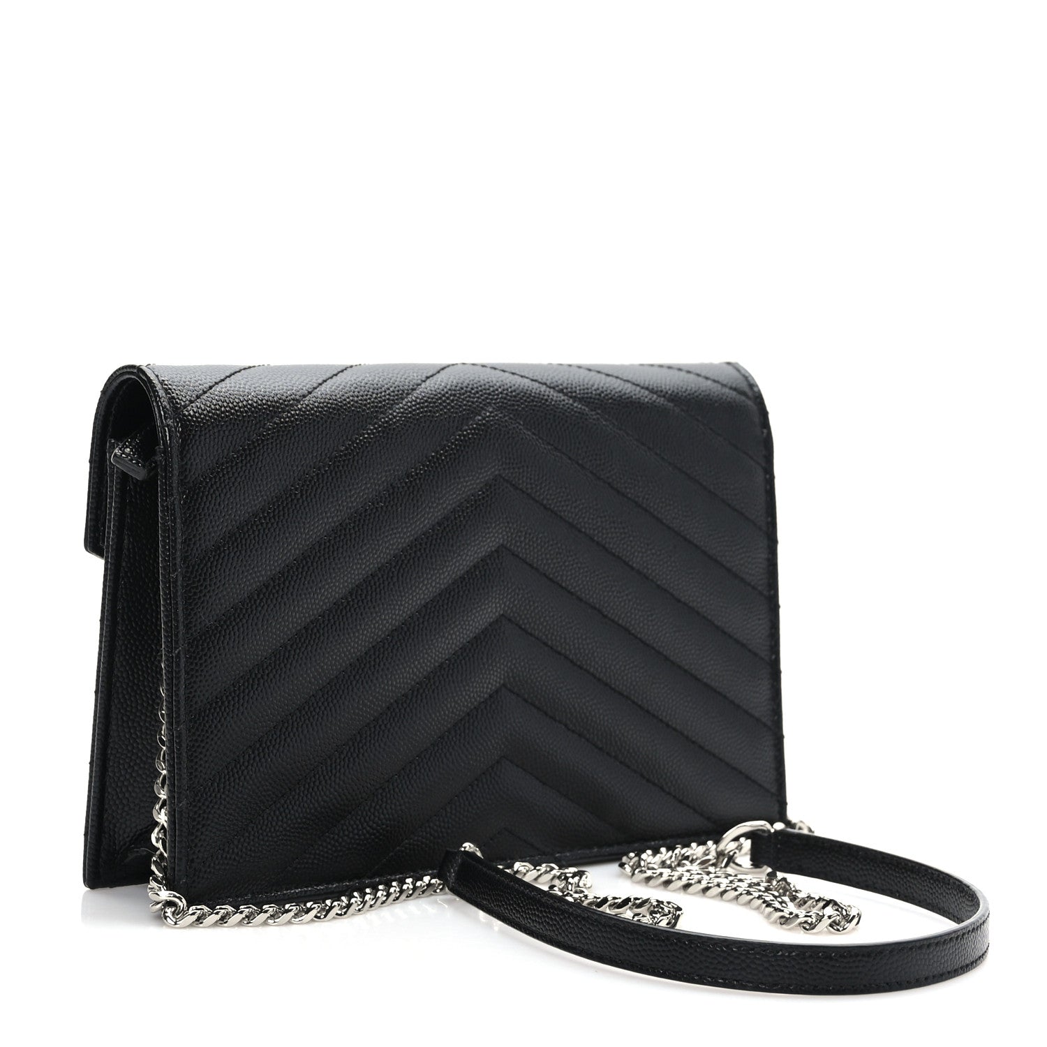 Saint Laurent Grain De Poudre Matelasse Chevron Monogram Envelope Chain Wallet Black 3 of 8