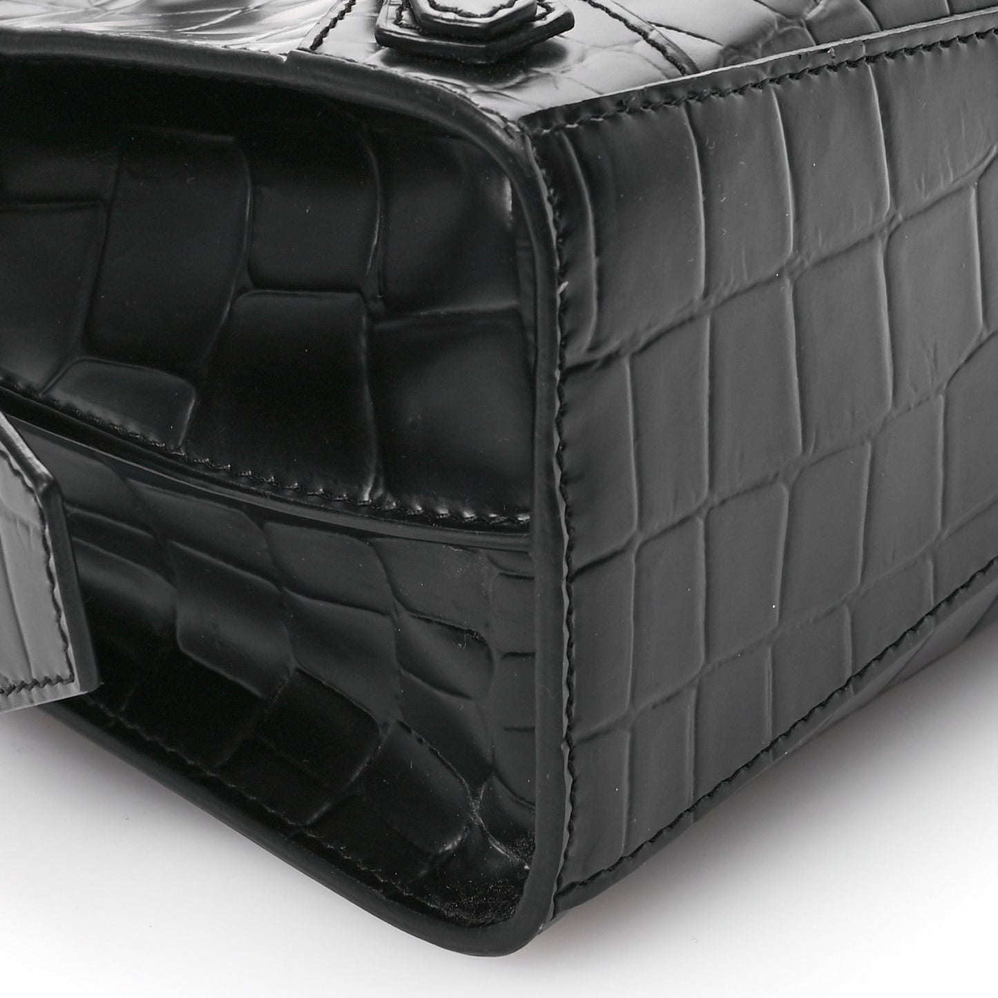 Semi Shiny Calfskin Crocodile Embossed Neo Classic Black Hardware Mini City Black