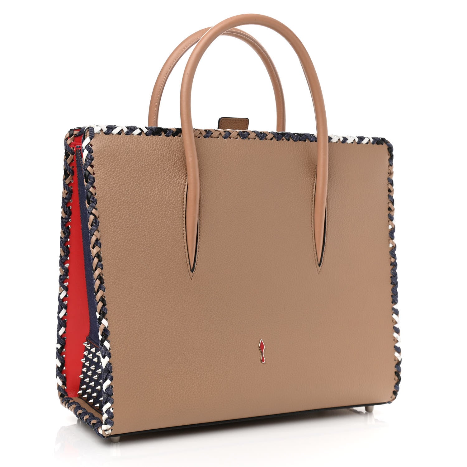 Christian Louboutin Calfskin Mexinodo Beaded Studded Triple Gusset Large Paloma Beige Blue 3 of 11