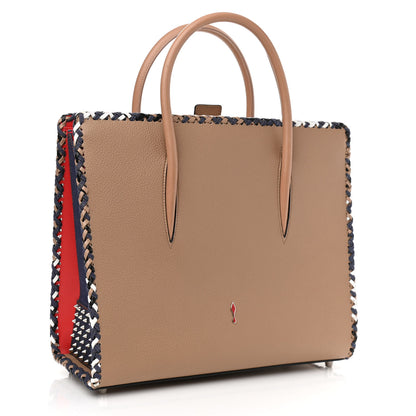 Christian Louboutin Calfskin Mexinodo Beaded Studded Triple Gusset Large Paloma Beige Blue 3 of 11