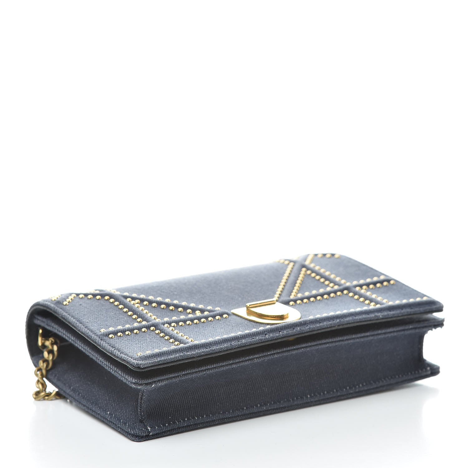 Christian Dior Denim Studded Wallet on Chain Pouch Blue 4 of 12